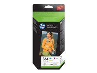 HP 364 Series Photo Value Pack - 3-pack - gul, cyan, magenta - bläckpatron/papperssats - för Deskjet 35XX; Photosmart 55XX, 55XX B111, 65XX, 7510 C311, 7520, Wireless B110 CH082EE#301