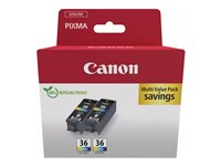 Canon CLI-36 Color Twin Pack - 2-pack - 12 ml - färg (cyan, magenta, gul) - original - bläcktank - för PIXMA iP100 with battery, iP110, TR150, TR150 with Battery Pack; RC-IP100 1511B025