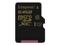Kingston - Flash-minneskort (microSDXC till SD-adapter inkluderad) - 64 GB - UHS Class 1 / Class10 - mikroSDXC UHS-I SDCA10/64GB