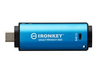 Kingston IronKey Vault Privacy 50C - USB flash-enhet - krypterat - 64 GB - USB-C 3.2 Gen 1 - TAA-kompatibel IKVP50C/64GB