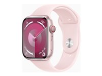 Apple Watch Series 9 (GPS + Cellular) - 45 mm - pink aluminum - smart klocka med sportband - fluoroelastomer - light pink - bandstorlek: M/L - 64 GB - Wi-Fi, LTE, UWB, Bluetooth - 4G - 39 g MRML3KS/A