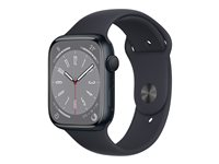 Apple Watch Series 8 (GPS) - 45 mm - midnattsaluminium - smart klocka med sportband - fluoroelastomer - midnatt - bandstorlek: standard - 32 GB - Wi-Fi, Bluetooth - 38.8 g MNP13KS/A