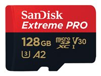SanDisk Extreme Pro - Flash-minneskort (microSDXC till SD-adapter inkluderad) - 128 GB - A2 / Video Class V30 / UHS-I U3 / Class10 - mikroSDXC UHS-I SDSQXCD-128G-GN6MA