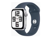 Apple Watch SE (GPS) - 2a generation - 44 mm - silver - smart klocka med sportband - fluoroelastomer - stormbl¨ - bandstorlek: S/M - 32 GB - Wi-Fi, Bluetooth - 32.9 g MREC3KS/A