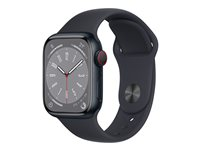 Apple Watch Series 8 (GPS + Cellular) - 41 mm - midnattsaluminium - smart klocka med sportband - fluoroelastomer - midnatt - bandstorlek: standard - 32 GB - Wi-Fi, LTE, Bluetooth, UWB - 4G - 32 g MNHV3KS/A