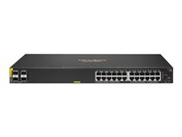 HPE Aruba 6100 24G Class4 PoE 4SFP+ - Switch - Administrerad - 24 x 10/100/1000 + 4 x 1 Gigabit / 10 Gigabit SFP+ - sida till sida luftflöde - rackmonterbar - PoE+ (370 W) JL677A#ABB