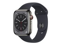 Apple Watch Series 8 (GPS + Cellular) - 45 mm - grafit rostfritt stål - smart klocka med sportband - bandstorlek: standard - 32 GB - Wi-Fi, LTE, Bluetooth, UWB - 4G - 51.5 g MNKU3KS/A