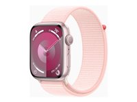 Apple Watch Series 9 (GPS) - 45 mm - rosa aluminium - smart klocka med sportögla - mjukt nylon i dubbla lager - ljusrosa - 64 GB - Wi-Fi, UWB, Bluetooth - 38.7 g MR9J3KS/A