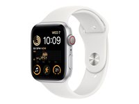 Apple Watch SE (GPS + Cellular) - 2a generation - 44 mm - silveraluminium - smart klocka med sportband - fluoroelastomer - vit - bandstorlek: standard - 32 GB - Wi-Fi, LTE, Bluetooth - 4G - 32.9 g MNQ23KS/A