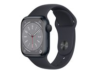 Apple Watch Series 8 (GPS) - 41 mm - midnattsaluminium - smart klocka med sportband - fluoroelastomer - midnatt - bandstorlek: standard - 32 GB - Wi-Fi, Bluetooth - 32 g MNP53KS/A