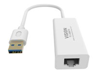Vision TC-USBETH - Nätverksadapter - USB 3.0 - Gigabit Ethernet x 1 - vit TC-USBETH
