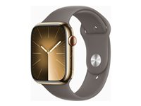 Apple Watch Series 9 (GPS + Cellular) - 45 mm - guld, rostfritt stål - smart klocka med sportband - fluoroelastomer - clay - bandstorlek: M/L - 64 GB - Wi-Fi, LTE, UWB, Bluetooth - 4G - 51.5 g MRMT3KS/A