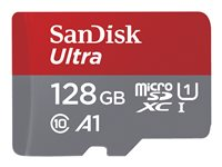 SanDisk Ultra - Flash-minneskort (microSDXC till SD-adapter inkluderad) - 128 GB - A1 / UHS-I U1 / Class10 - mikroSDXC UHS-I SDSQUAB-128G-GN6FA