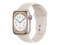 Apple Watch Series 8 (GPS + Cellular) - 41 mm - stjärnljusaluminium - smart klocka med sportband - fluoroelastomer - starlight - bandstorlek: standard - 32 GB - Wi-Fi, LTE, Bluetooth, UWB - 4G - 32 g MNHY3KS/A