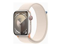 Apple Watch Series 9 (GPS + Cellular) - 45 mm - stjärnljusaluminium - smart klocka med sportögla - mjukt nylon i dubbla lager - starlight - 64 GB - Wi-Fi, LTE, UWB, Bluetooth - 4G - 39 g MRMA3KS/A