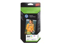 HP 364 Series Photo Value Pack - 3-pack - gul, cyan, magenta - bläckpatron/papperssats - för Deskjet 35XX; Photosmart 55XX, 55XX B111, 65XX, 7510 C311, 7520, Wireless B110 CH082EE