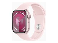 Apple Watch Series 9 (GPS) - 41 mm - rosa aluminium - smart klocka med sportband - fluoroelastomer - ljusrosa - bandstorlek: S/M - 64 GB - Wi-Fi, UWB, Bluetooth - 31.9 g MR933KS/A