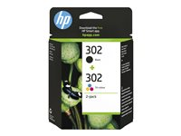 HP 302 - 2-pack - svart, färg (cyan, magenta, gul) - original - bläckpatron - för Deskjet 1110, 21XX, 36XX; ENVY 45XX; Officejet 38XX, 46XX, 52XX X4D37AE