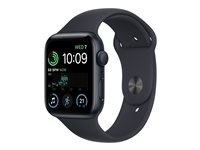 Apple Watch SE (GPS) - 2a generation - 44 mm - midnattsaluminium - smart klocka med sportband - fluoroelastomer - midnatt - bandstorlek: standard - 32 GB - Wi-Fi, Bluetooth - 32.9 g MNK03KS/A