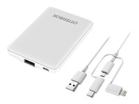 OtterBox Standard Mobile Charging Kit - Strömförsörjningsbank - 5000 mAh - 10.5 Watt - 2.1 A - Apple Fast Charge, AFC, USB BC 1.2 (USB) - på kabel: Lightning/Micro-USB/USB-C - vit 78-80836