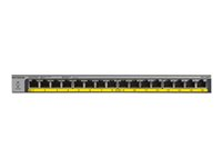 NETGEAR GS116LP - Switch - 16 x 10/100/1000 (PoE+) - skrivbordsmodell, rackmonterbar, väggmonterbar - PoE+ (76 W) - likström GS116LP-100EUS