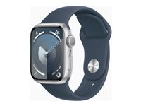 Apple Watch Series 9 (GPS) - 41 mm - silveraluminium - smart klocka med sportband - fluoroelastomer - stormbl¨ - bandstorlek: M/L - 64 GB - Wi-Fi, UWB, Bluetooth - 31.9 g MR913KS/A