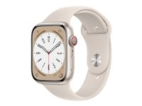 Apple Watch Series 8 (GPS + Cellular) - 45 mm - stjärnljusaluminium - smart klocka med sportband - fluoroelastomer - starlight - bandstorlek: standard - 32 GB - Wi-Fi, LTE, Bluetooth, UWB - 4G - 38.8 g MNK73KS/A
