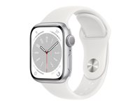 Apple Watch Series 8 (GPS) - 41 mm - silveraluminium - smart klocka med sportband - fluoroelastomer - vit - bandstorlek: standard - 32 GB - Wi-Fi, Bluetooth - 32 g MP6K3KS/A