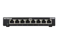 NETGEAR GS308v3 - Switch - ohanterad - 8 x 10/100/1000 - skrivbordsmodell, väggmonterbar GS308-300PES