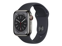 Apple Watch Series 8 (GPS + Cellular) - 41 mm - grafit rostfritt stål - smart klocka med sportband - fluoroelastomer - midnatt - bandstorlek: standard - 32 GB - Wi-Fi, LTE, Bluetooth, UWB - 4G - 42.3 g MNJJ3KS/A