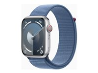 Apple Watch Series 9 (GPS + Cellular) - 45 mm - silveraluminium - smart klocka med sportögla - mjukt nylon i dubbla lager - winter blue - 64 GB - Wi-Fi, LTE, UWB, Bluetooth - 4G - 39 g MRMJ3KS/A