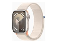 Apple Watch Series 9 (GPS) - 41 mm - stjärnljusaluminium - smart klocka med sportögla - mjukt nylon i dubbla lager - starlight - 64 GB - Wi-Fi, UWB, Bluetooth - 31.9 g MR8V3KS/A