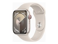 Apple Watch Series 9 (GPS + Cellular) - 45 mm - stjärnljusaluminium - smart klocka med sportband - fluoroelastomer - starlight - bandstorlek: S/M - 64 GB - Wi-Fi, LTE, UWB, Bluetooth - 4G - 39 g MRM83KS/A
