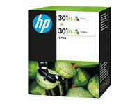 HP 301XL - 2-pack - Lång livslängd - färg (cyan, magenta, gul) - original - bläckpatron - för HP DeskJet 1000, 1010, 1050 AiO, 1050A AiO, 1510 AiO, 2000, 2050 AiO, 2050A AiO, 2510 AiO, 2540 AiO, 3000, 3050 AiO, 3050A eAiO, 3510 eAiO series, HP ENVY 4500 eAiO, 5530 eAiO series, HP OfficeJet 2620 AiO, 4630 eAiO series D8J46AE