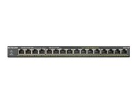 NETGEAR GS316P - Switch - ohanterad - 16 x 10/100/1000 (PoE+) - skrivbordsmodell, väggmonterbar - PoE+ (115 W) GS316P-100EUS