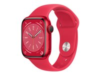 Apple Watch Series 8 (GPS + Cellular) - (PRODUCT) RED - 41 mm - röd aluminium - smart klocka med sportband - fluoroelastomer - röd - bandstorlek: standard - 32 GB - Wi-Fi, LTE, Bluetooth, UWB - 4G - 32 g MNJ23KS/A