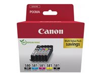 Canon PGI-580/CLI-581 PGBK/C/M/Y/BK Multi Pack - 5-pack - svart, gul, cyan, magenta, svartfärgad - original - box - bläcktank - för PIXMA TS6251, TS6350, TS6351, TS705, TS8252, TS8350, TS8351, TS8352, TS9550, TS9551 2078C007