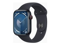 Apple Watch Series 9 (GPS + Cellular) - 45 mm - midnattsaluminium - smart klocka med sportband - fluoroelastomer - midnatt - bandstorlek: S/M - 64 GB - Wi-Fi, LTE, UWB, Bluetooth - 4G - 39 g MRMC3KS/A