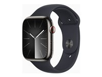 Apple Watch Series 9 (GPS + Cellular) - 45 mm - grafit rostfritt stål - smart klocka med sportband - fluoroelastomer - midnatt - bandstorlek: S/M - 64 GB - Wi-Fi, LTE, UWB, Bluetooth - 4G - 51.5 g MRMV3KS/A
