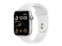 Apple Watch SE (GPS) - 2a generation - 44 mm - silveraluminium - smart klocka med sportband - fluoroelastomer - vit - bandstorlek: standard - 32 GB - Wi-Fi, Bluetooth - 32.9 g MNK23KS/A