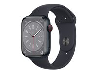 Apple Watch Series 8 (GPS + Cellular) - 45 mm - midnattsaluminium - smart klocka med sportband - fluoroelastomer - midnatt - bandstorlek: standard - 32 GB - Wi-Fi, LTE, Bluetooth, UWB - 4G - 38.8 g MNK43KS/A