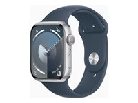 Apple Watch Series 9 (GPS) - 45 mm - silveraluminium - smart klocka med sportband - fluoroelastomer - stormbl¨ - bandstorlek: S/M - 64 GB - Wi-Fi, UWB, Bluetooth - 38.7 g MR9D3KS/A