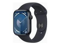 Apple Watch Series 9 (GPS) - 45 mm - midnattsaluminium - smart klocka med sportband - fluoroelastomer - midnatt - bandstorlek: S/M - 64 GB - Wi-Fi, UWB, Bluetooth - 38.7 g MR993KS/A