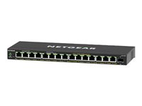 NETGEAR Plus GS316EP - Switch - Administrerad - 15 x 10/100/1000 (PoE+) + 1 x SFP - skrivbordsmodell, väggmonterbar - PoE+ (180 W) GS316EP-100PES