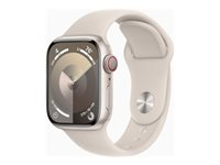 Apple Watch Series 9 (GPS + Cellular) - 41 mm - stjärnljusaluminium - smart klocka med sportband - fluoroelastomer - starlight - bandstorlek: S/M - 64 GB - Wi-Fi, LTE, UWB, Bluetooth - 4G - 32.1 g MRHN3KS/A