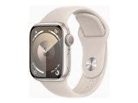 Apple Watch Series 9 (GPS) - 41 mm - stjärnljusaluminium - smart klocka med sportband - fluoroelastomer - starlight - bandstorlek: S/M - 64 GB - Wi-Fi, UWB, Bluetooth - 31.9 g MR8T3KS/A