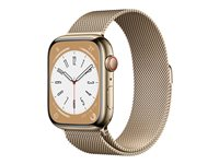 Apple Watch Series 8 (GPS + Cellular) - 45 mm - guld, rostfritt stål - smart klocka med milanesisk loop - handledsstorlek: 150-200 mm - 32 GB - Wi-Fi, LTE, Bluetooth, UWB - 4G - 51.5 g MNKQ3KS/A