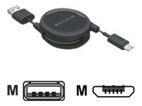 Belkin PRO Series - USB-kabel - USB (hane) till mikro-USB typ B (hane) - USB 2.0 - 79 cm - indragbar - svart F3U151CW2.6-MOB