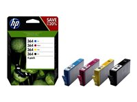 HP 364 - 4-pack - svart, gul, cyan, magenta - original - bläckpatron - för Deskjet 35XX; Photosmart 55XX, 55XX B111, 65XX, 7510 C311, 7520, Wireless B110 N9J73AE