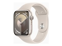 Apple Watch Series 9 (GPS) - 45 mm - stjärnljusaluminium - smart klocka med sportband - fluoroelastomer - starlight - bandstorlek: S/M - 64 GB - Wi-Fi, UWB, Bluetooth - 38.7 g MR963KS/A